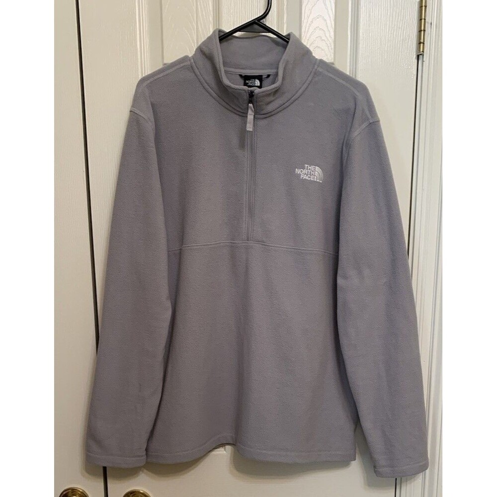 The North Face Fleece Pullover Mens Large Gray 1/4 Zip Mock Neck Hiking Outdoor